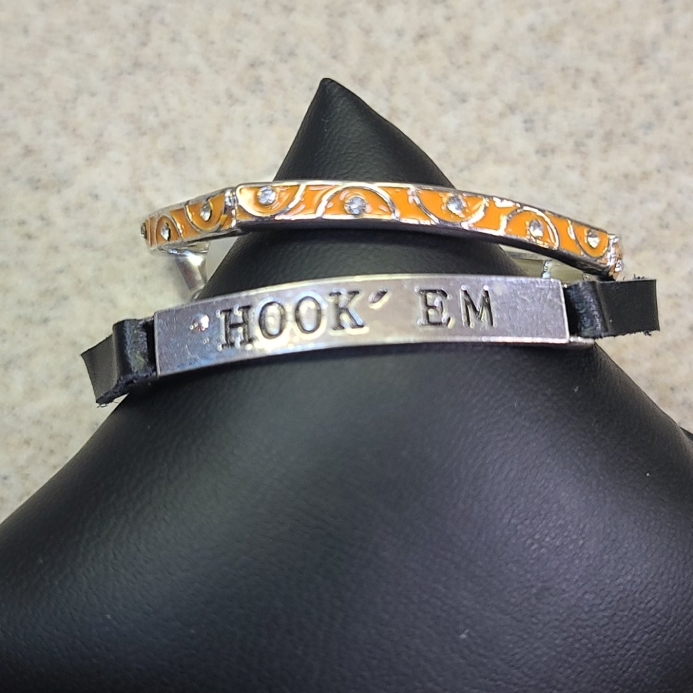 "HOOK" EM  2 Bracelets.  1 Orange/ 1 Leather